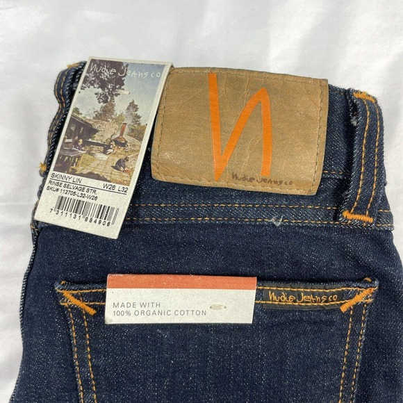 Nudie Skinny Lin Organic Dark Wash Selvedge Jeans Size 26x32 NWT - Picture 5 of 5